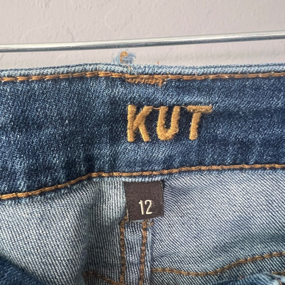 Kut from the Kloth Size 12 Jeans Medium Wash Whiskered Slim Straight Denim - Picture 4 of 11